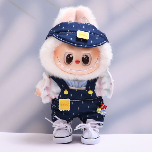 Only clothes] the first and second generations sit on labubu pendant baby clothes labubu blue dots suspenders hat suit