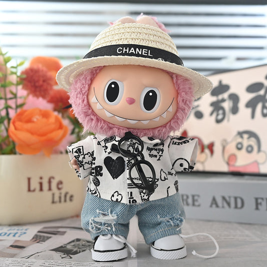Labubu Doll Denim Outfit Set with Hat for 17CM Doll