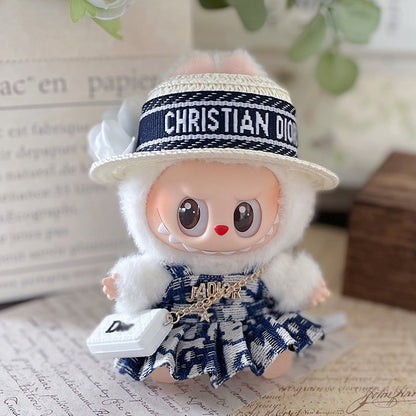 Labubu Doll Straw Hat & Outfit Set for 17cm Vinyl Doll