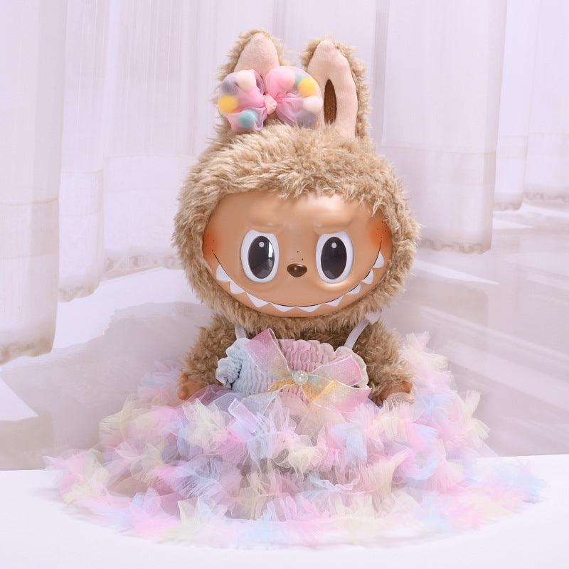 Only clothes] 38cm vinyl cloth cloth for clothes color bow gauze skirt Labubu cute doll skirt