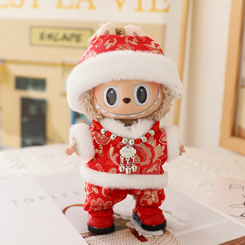 17cm Labubu New Year Clothes Blind Box LABUBU Second Generation Doll Clothes Sitting Party for Tang Clothes suit