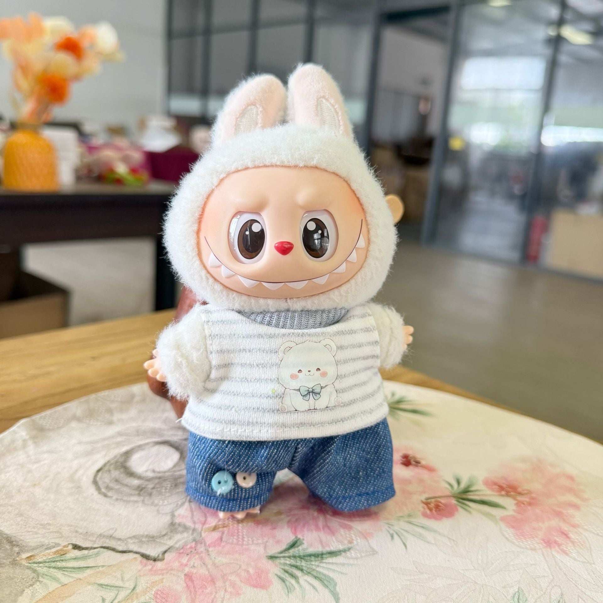 Clothes Only] Labubu Clothes First, Second and Third Generation Blind Box Labubu Replacement Cartoon Stripesd t Jeans Suit