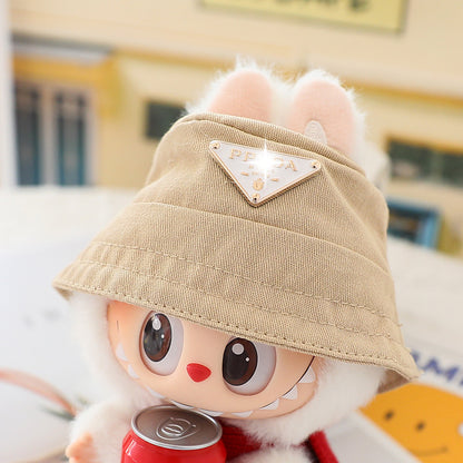 17cm Labubu Fisherman Hat Macaron Vinyl Face Labubu Doll Doll Triangle suit Glasses