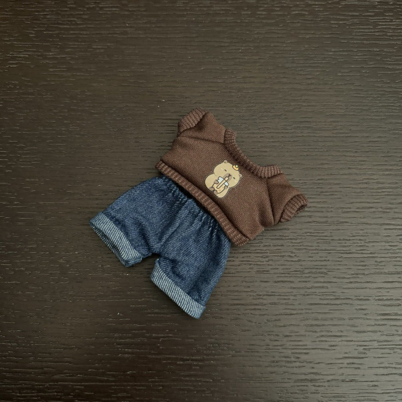 Labubu Doll Outfit - Printed Sweater Suit & Sun Hat for 15-17cm Dolls
