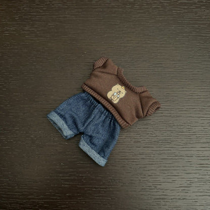 Labubu Doll Outfit - Printed Sweater Suit & Sun Hat for 15-17cm Dolls