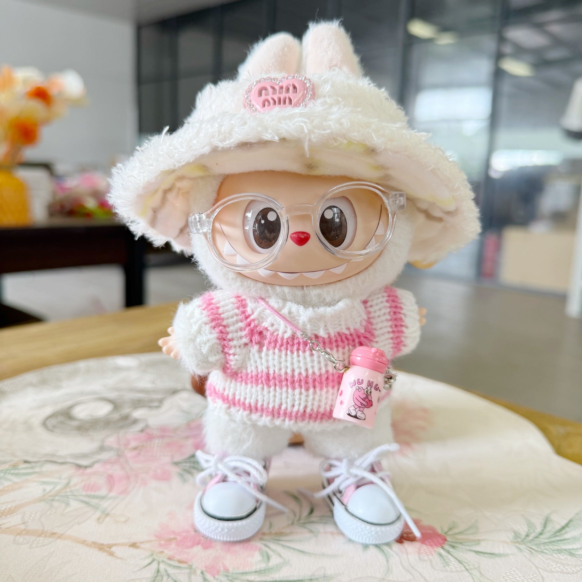 Only clothes] second generation labubu doll clothes Labubu sit party doll clothes brushed hat striped sweater