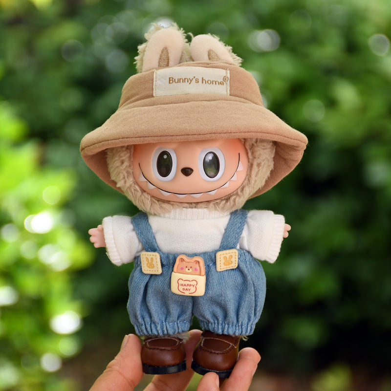 Pants Only] Macaron labubu Pendant Clothes Bear Brown Suspenders 17cm Labu Lovely Pants