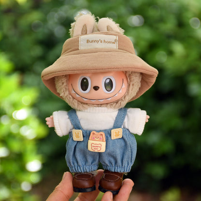 Pants Only] Macaron labubu Pendant Clothes Bear Brown Suspenders 17cm Labu Lovely Pants