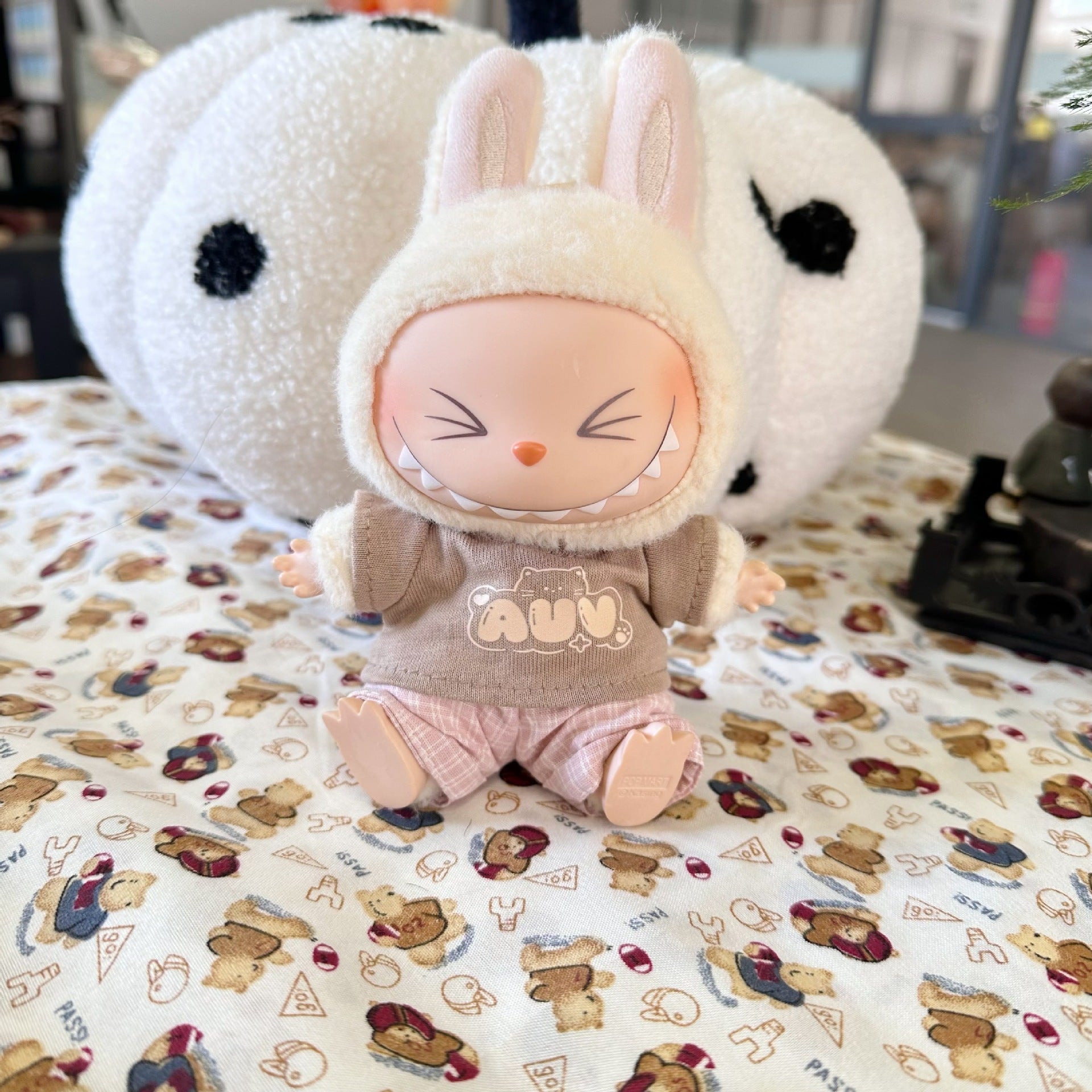 Vinyl Macaron Labu Cloth Clothes Two-generation LABUBU for Casual Plaid Two-piece Spring New Cute