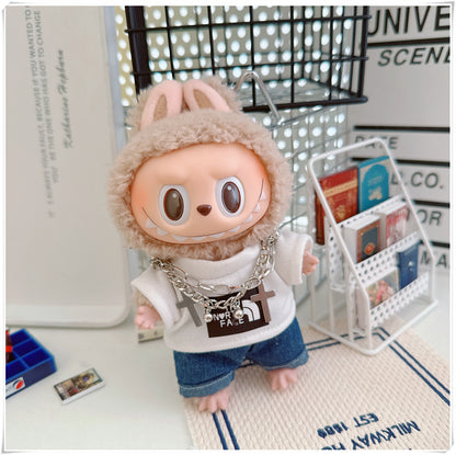 Labubu Doll Sportswear Outfit - T-Shirt, Denim Shorts & Accessories