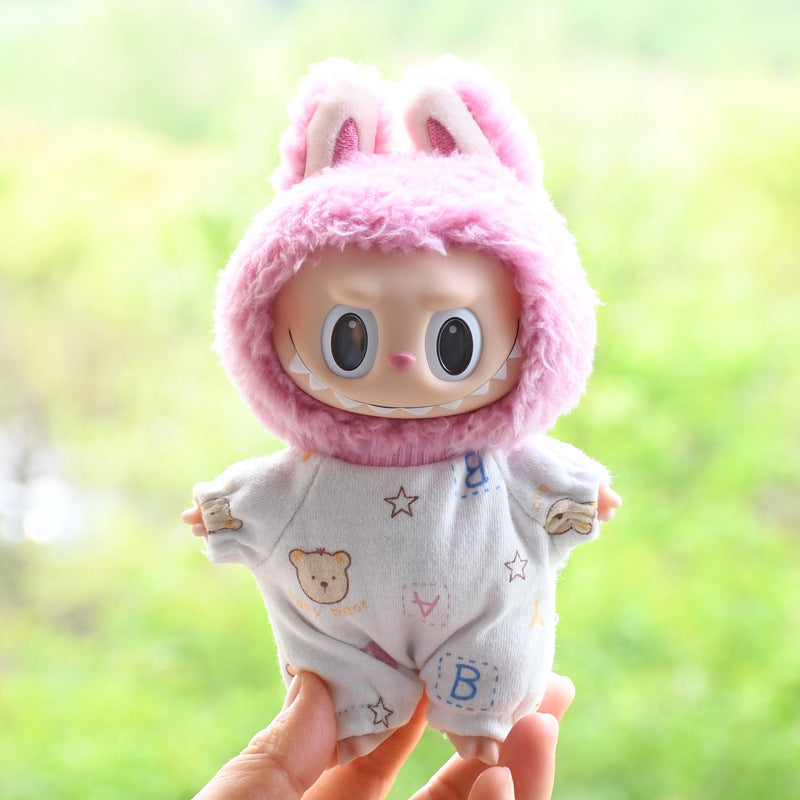 Labubu Doll Baby Clothes Outfit - 17cm Houndstooth Suspenders & Pants