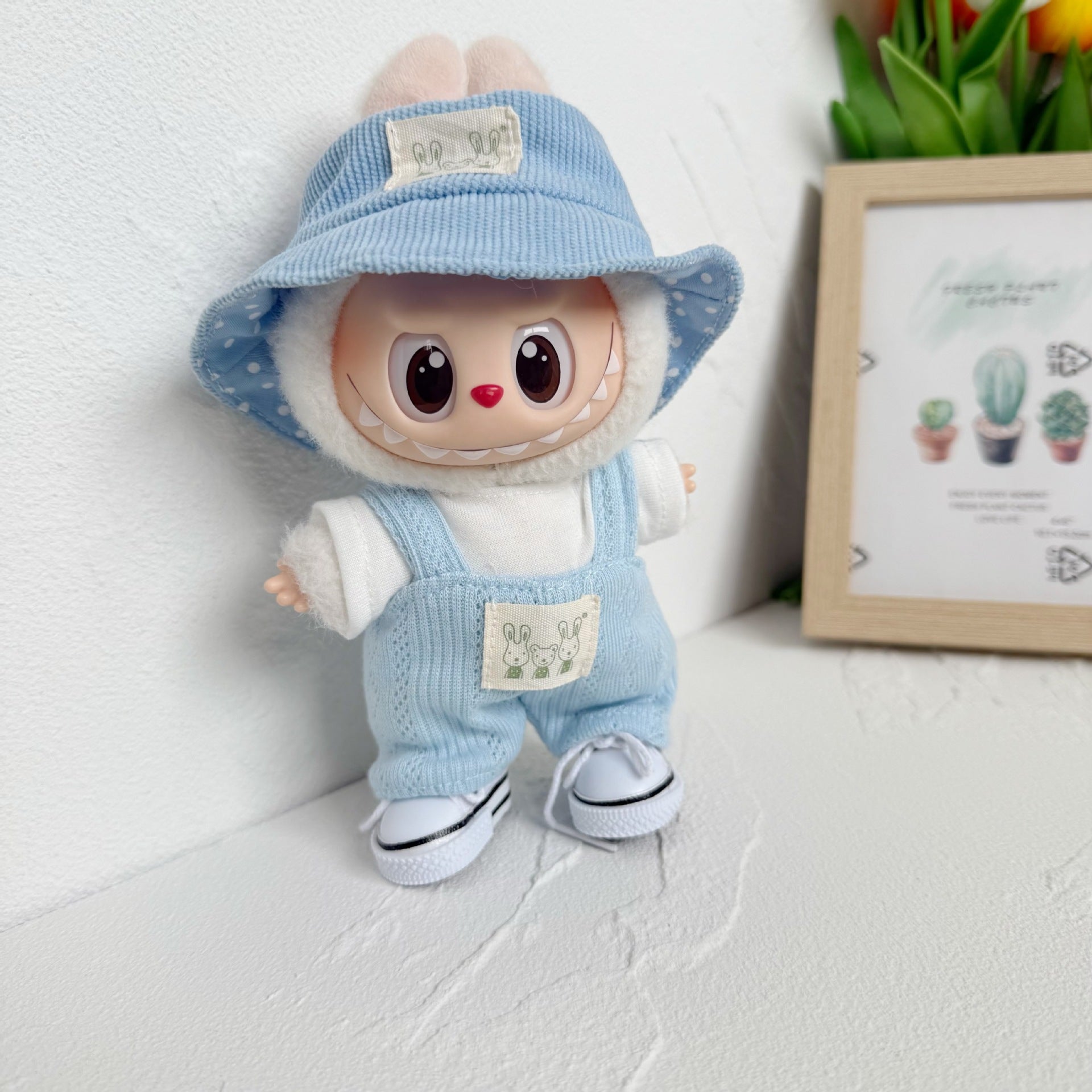 Clothes Only] 17cm Labubu Pendant Couple T-Shirt Overalls Skirt Clothing Accessories Blind Box Doll Clothes