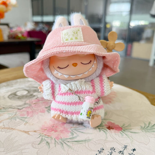Only clothes] second generation labubu doll clothes Labubu sit party doll clothes brushed hat striped sweater