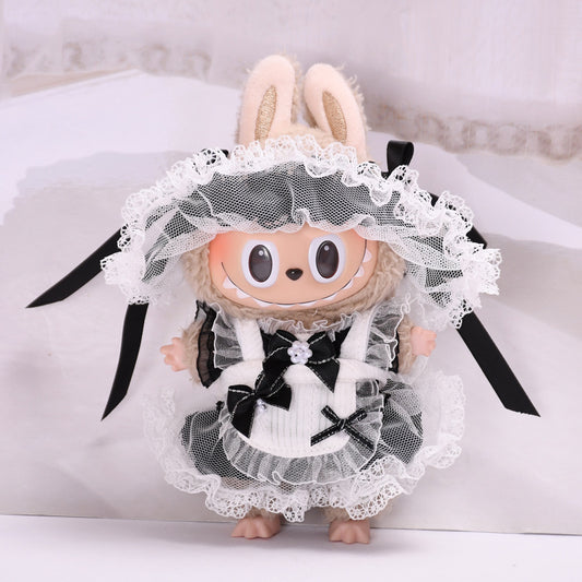Labubu Doll Black Maid Lace Skirt Outfit for 17cm Pendant Doll