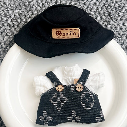 Labubu doll 17cm first and second generation labubu trendy suspenders hat suit sitting party wearable accessories