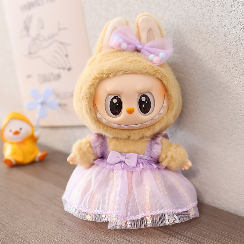 The first and second generation labubu labubu sit party vinyl doll blind box pendant doll clothes for wedding dress skirt