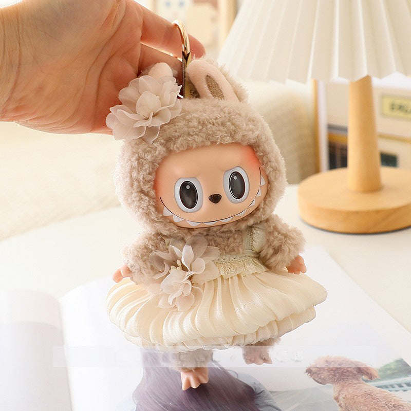 The first and second generation labubu labubu sit party vinyl doll blind box pendant doll clothes for wedding dress skirt