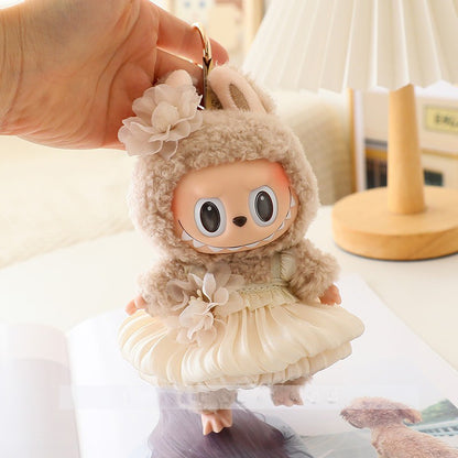 The first and second generation labubu labubu sit party vinyl doll blind box pendant doll clothes for wedding dress skirt
