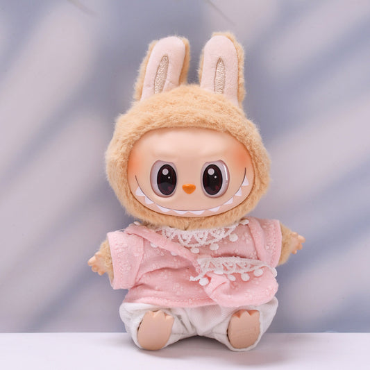Labubu Doll Knitted Outfit with Four-Petal Flower - Pink & Purple