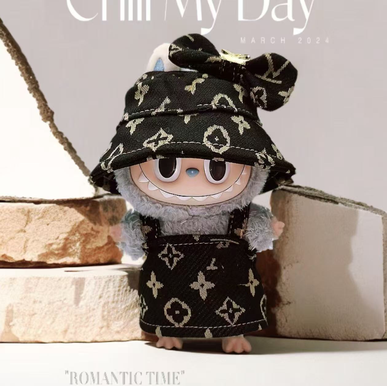 Labubu Doll Outfit - Pink, Black, Brown, Green V Skirt with Bow & Hat