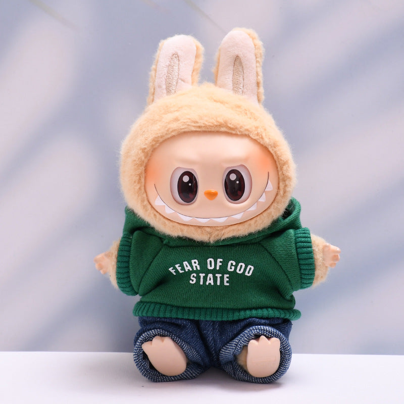 Only clothes] the first and second generation of blind box Labubu pendant clothes hooded vests jeans pull cloth doll clothes