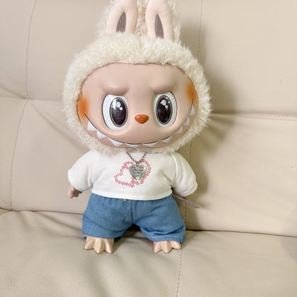 38CM Labubu Doll Clothes Dress for LABUBU Doll Believe in Love suit Necklace Hat Accessories Fashion