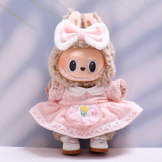 Labubu Doll Baby Clothes - Pink Tulip Two-Piece Set & Princess Shoes