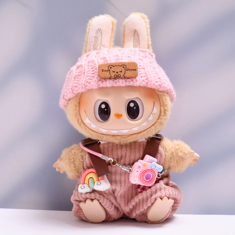 Clothes Only] First and Second Generation Pendants, Labubu Clothes, Rainbow Overalls Suit, Woolen Hat, Labubu Baby Clothes