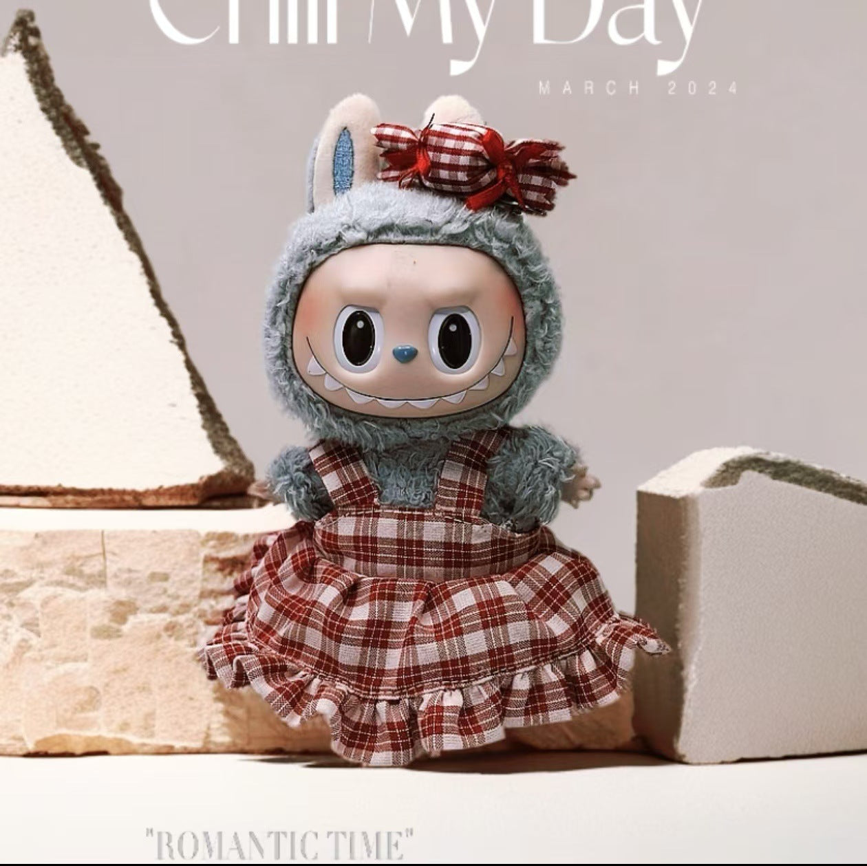 Labubu Doll Plaid Scarf & Bow Outfit Set for 1st & 2nd Gen Pendants