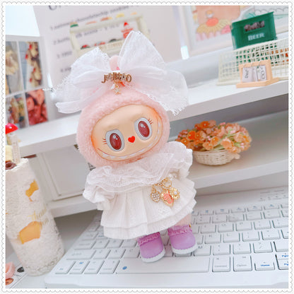 Labubu Doll Sweet White Lace Dress Set with Shoes