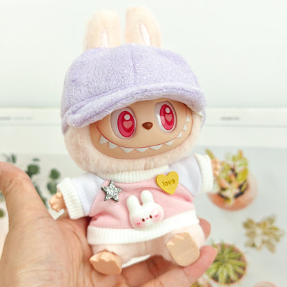 Labubu Doll Outfit - Bunny Pink & Cloud Blue Sweatshirt with Peaked Cap & Accessories
