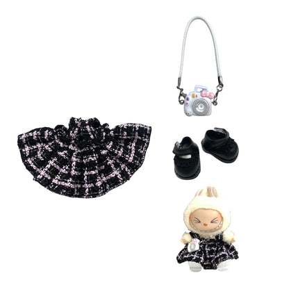 Labubu Doll Chanel Style Strap Dress Outfit for 15/17cm Dolls