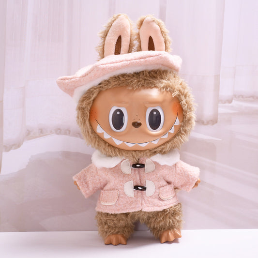 Labubu Doll Outfit - 38cm Beret Suit & Baby Clothes (Pink/Green Hat, White Shoes)