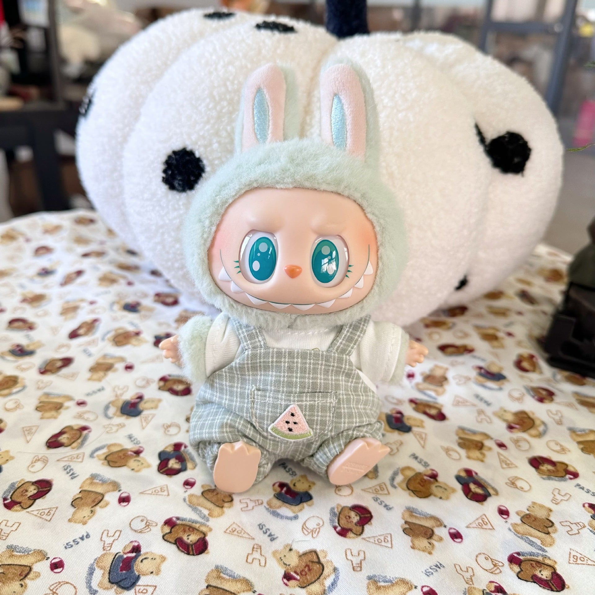 Vinyl Macaron Labu Cloth Clothes Two-generation LABUBU for Casual Plaid Two-piece Spring New Cute