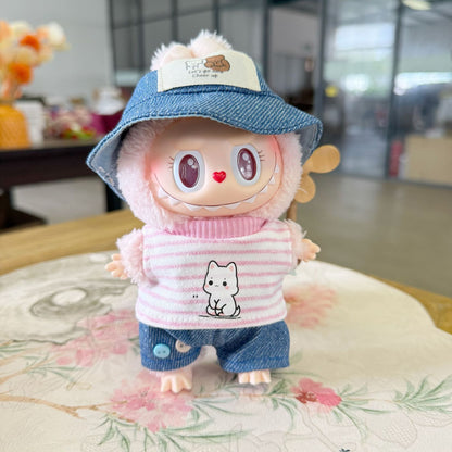 Clothes Only] Labubu Clothes First, Second and Third Generation Blind Box Labubu Replacement Cartoon Stripesd t Jeans Suit