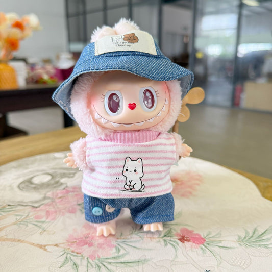 Clothes Only] Labubu Clothes First, Second and Third Generation Blind Box Labubu Replacement Cartoon Stripesd t Jeans Suit