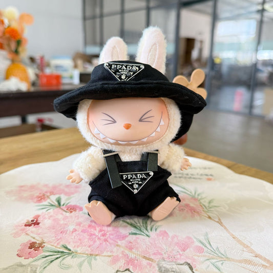 Only clothes] generation one or two blind box pull cloth doll suspenders suit LABUBU pendant pink hat pants