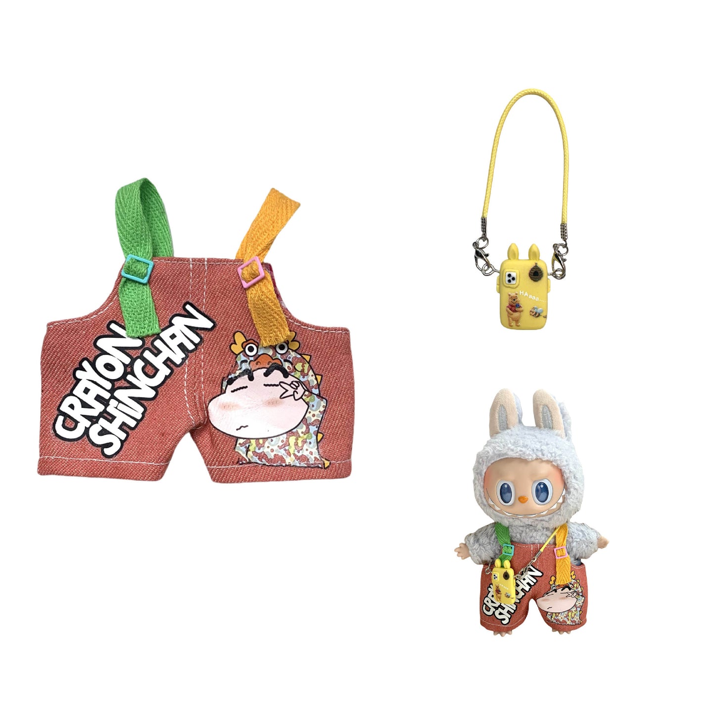Labubu Doll Crayon Shin-chan Overalls Outfit with Accessories for 17cm Doll