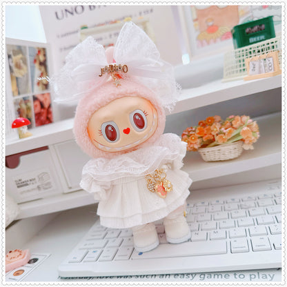 Labubu Doll Sweet White Lace Dress Set with Shoes