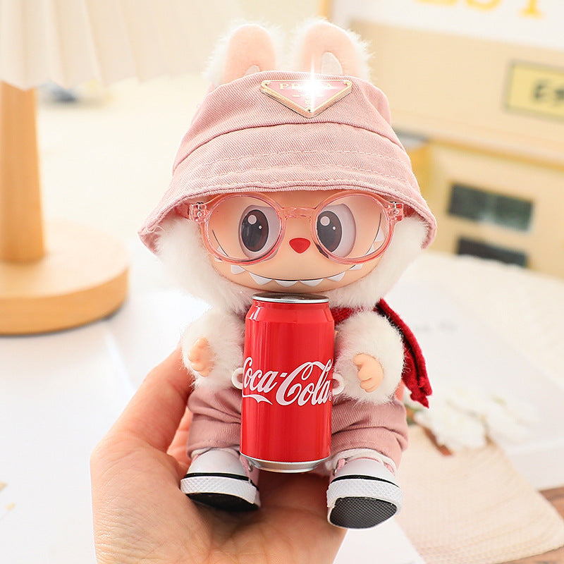 17cm Labubu Fisherman Hat Macaron Vinyl Face Labubu Doll Doll Triangle suit Glasses