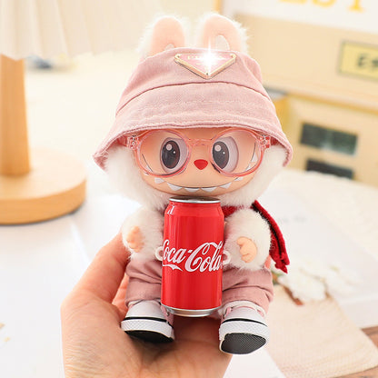 17cm Labubu Fisherman Hat Macaron Vinyl Face Labubu Doll Doll Triangle suit Glasses