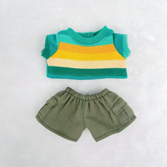 Labubu Doll Colorful Striped Short-Sleeved Workwear Pants Suit for 17cm Vinyl Doll