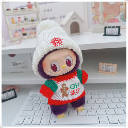 Labubu Doll Christmas Outfit - Snowflake & Gingerbread Man Sweater with Knitted Hat