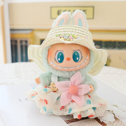 Generation II Blind Box Labubu Pendant Clothes Rab Cloth Sit Clothes Baby Clothes Pink Love Bear dress