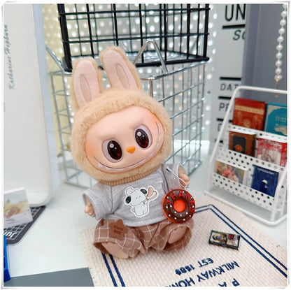 Labubu Doll Outfit - Plaid Suit, Hat & Accessories for 10cm & 17cm Dolls