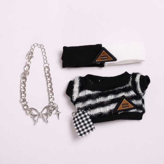 Labubu Doll Black Striped T-Shirt Outfit for 17cm Pendant Doll