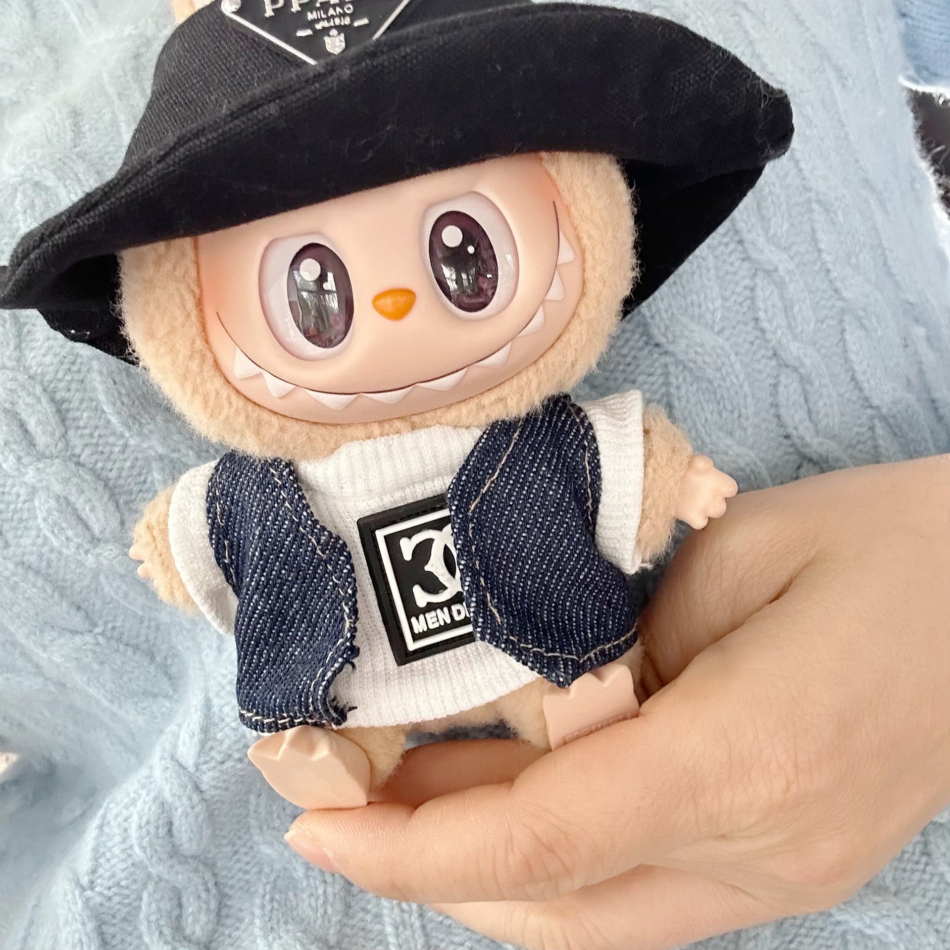 Labubu Doll Outfit - Black Hat & Double Ring T-Shirt for 1st & 2nd Gen Blind Box
