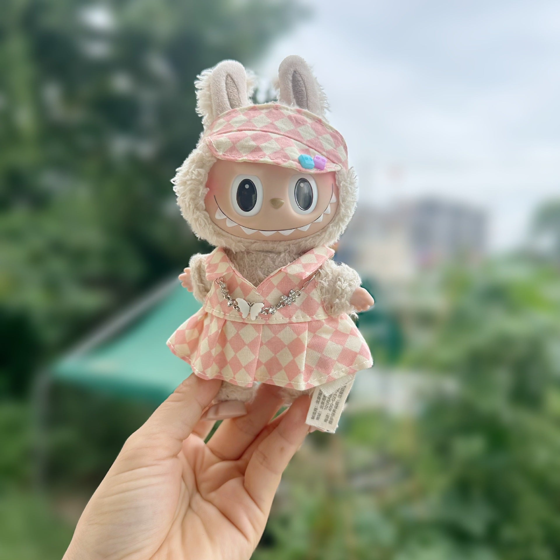 Only clothes] 17CM pendant cloth cloth clothes blind box LABUBU doll rhombus strap skirt suit new product