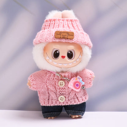 Labubu Doll Button Sweater & Hat Outfit Set for 1st & 2nd Gen Pendants