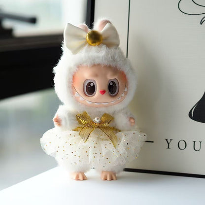 labubu Xiaoxiang Style Skirt Summer Doll Coat Labubu One, Two and Three Generations Sitting Party Clothes Headwear suit